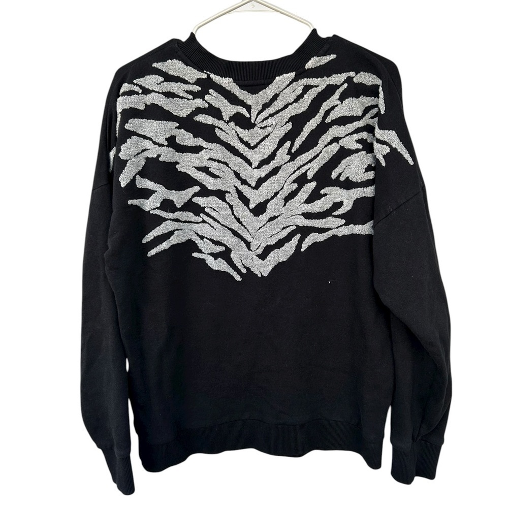 All Saints Long Sleeve Zebra Stripe Crewneck Sweatshirt - Size Medium - Black - Picture 8 of 9